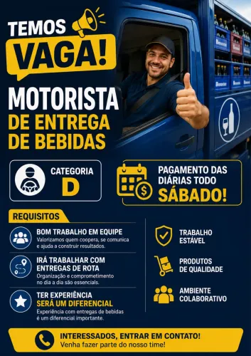 ? VAGA PARA MOTORISTA DE ENTREGA DE BEBIDAS ?