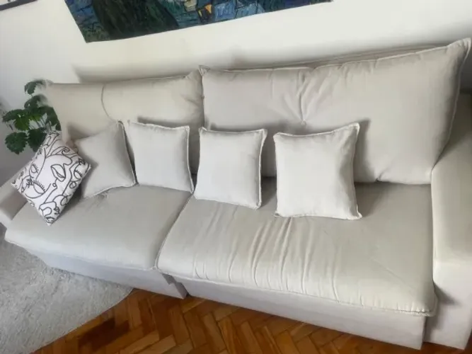 Sofá Retrátil e Reclinável Cama 2.50 - Linho Cinza Claro - Usado em excelente estado