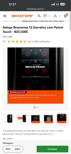 Adega Brastemp 12 garrafas com painel Touch
