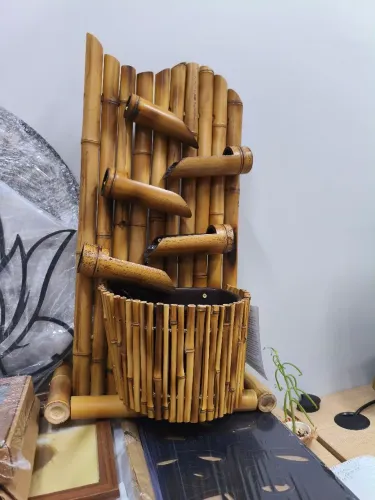 Fonte Cascata de Bambu Natural com 5 Quedas + Bomba Bivolt