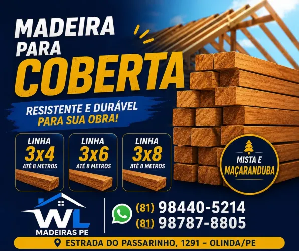 Madeira para coberta: Linha 3x4 3x6 3x8, caibro, ripa e muito mais!