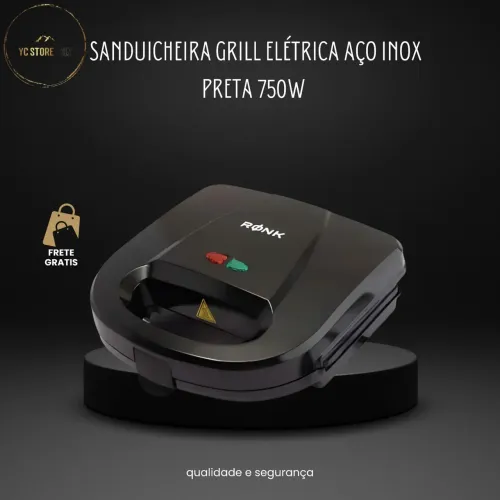 Sanduicheira Grill Elétrica Aço Inox Preta 750W