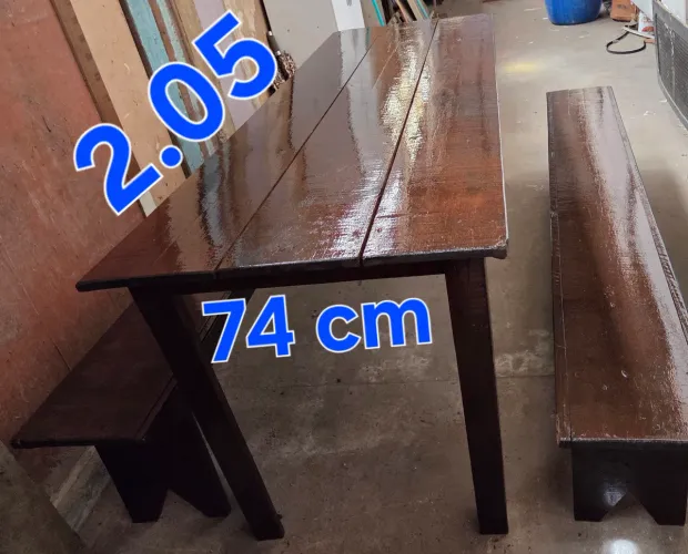 Mesa Rústica 2,05m Madeira Maciça 2 Bancos (Muito Barato!)