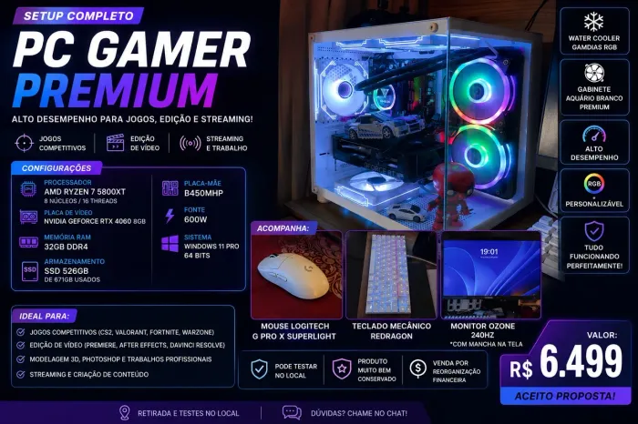 PC Gamer Ryzen 7 5800XT + RTX 4060 + 32GB + Monitor 240Hz + Superlight 
