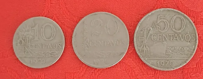 3 moedas 10, 20 e 50 centavos 1970