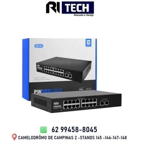 Switch De Rede 16 Portas Poe Uplink 250w 10/100mbps 2 Uplink 10/1000