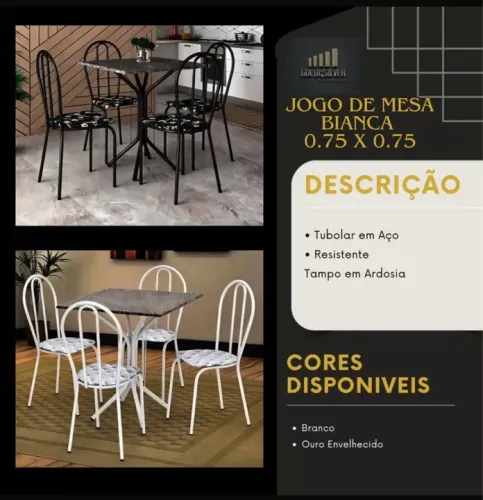 Jogo de Mesa Bianca 0,75x0,75 - Tampo em Ardósia