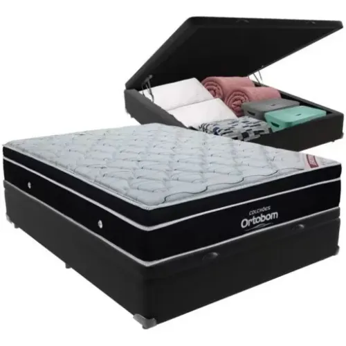 Colchão Casal Ortobom D33 Elegant Superpocket + Base Box Baú