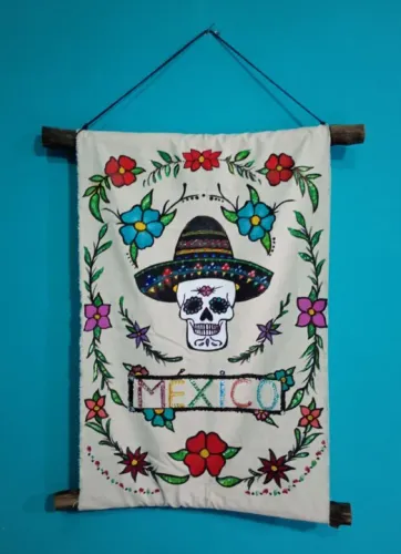 Pergaminho de parede em tecido ( algodão ) Caveira mexicana 