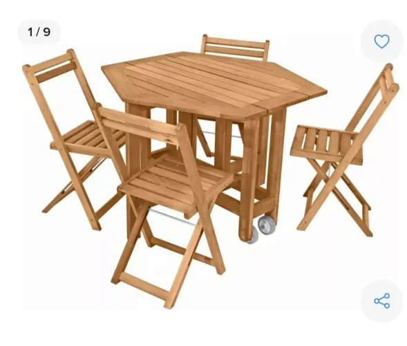 Conjunto de Mesa e Cadeiras Dobráveis de Madeira