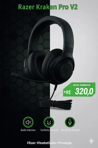 Headset Gamer Kraken Pro V2 Oval, Razer, Microfones e Fones De Ouvido, Pret