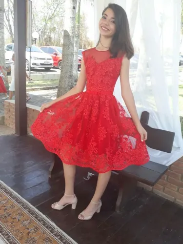 Vestido de festa florido renda vermelho