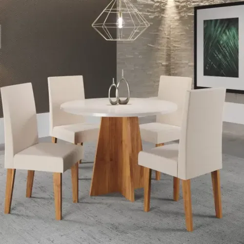 Mesa De Jantar 0.90mx0.90m Com 4 Cadeiras