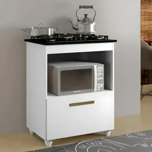 Balcão p/ Cooktop 4Bcs Sálvia Kaiki Branco - Entrega Rápida!
