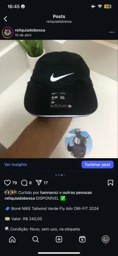 BONÉ NIKE TAILWIND FLY DRI FIT ADV ORIGINAL PRETO