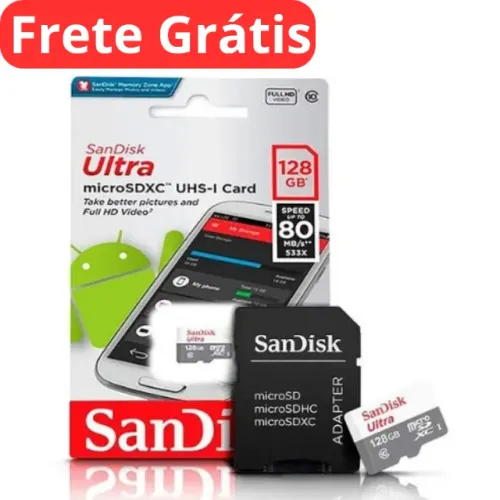 Cartão de Memória 128GB- Micro SD com Adaptador - Sandisk Ultra
