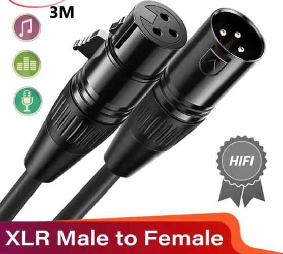 Cabo XLR 3Metros macho para fêmea microfone 3Pin, Mixer, Amplificador e Microfone