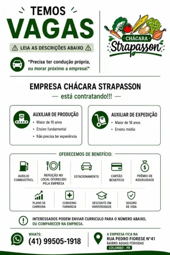 Vaga de Auxiliar de produção e expedição