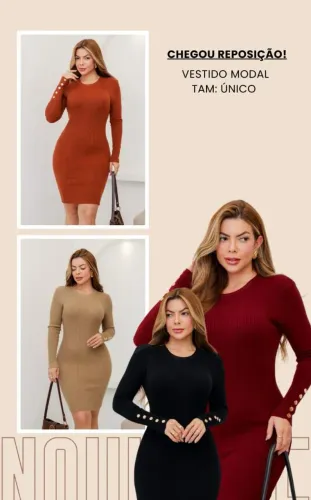 Vestido em modal com botões punho varias cores, consulte disponibilidade