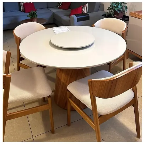 Mesa Jantar Cone Laqueado Tampo Redondo Laca Com Vidro 120cm