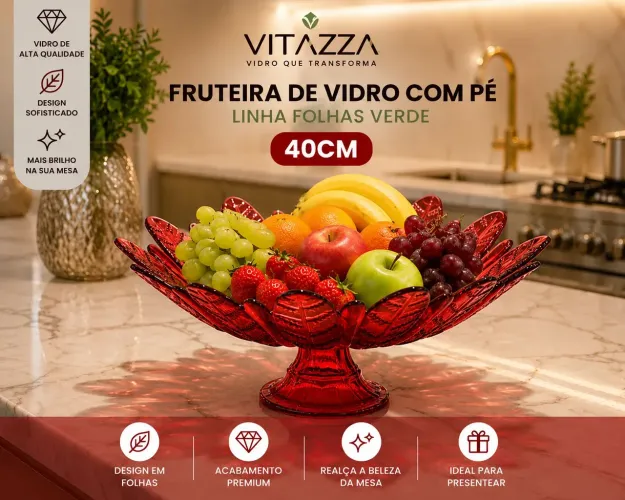Fruteira de Vidro com Pé Vitazza 40cm Decorativa