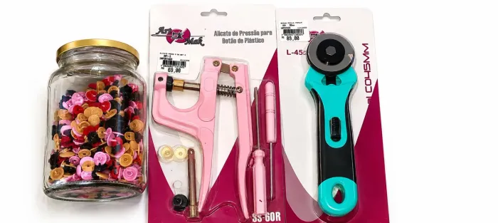 Alicate de Botão de Pressão + Cortador Circular + Botões de Plástico