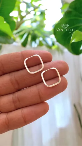 Brinco de argola quadrado, em prata legítima 925