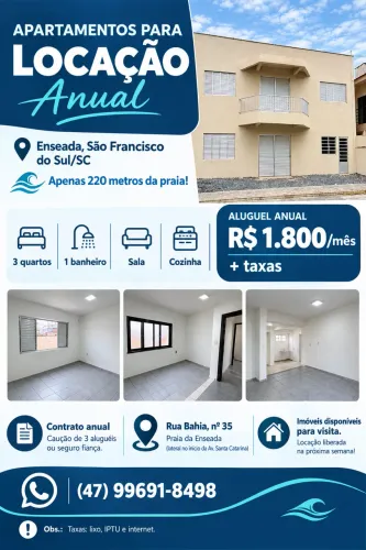 LOCAÇÃO ANUAL - 220 METROS DA PRAIA - ENSEADA
