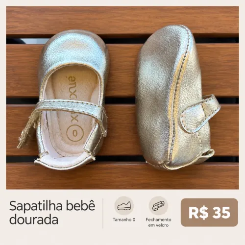 Sapatilha Bebê Dourada - Tamanho 0
