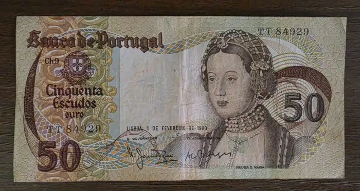 Cédula de Portugal 50 escudos Ano 1980 Usada