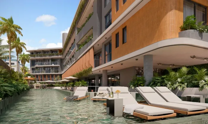 Flats pé na areia com com varanda/sacada e vista para o mar da praia no Bairro Bessa - FL0