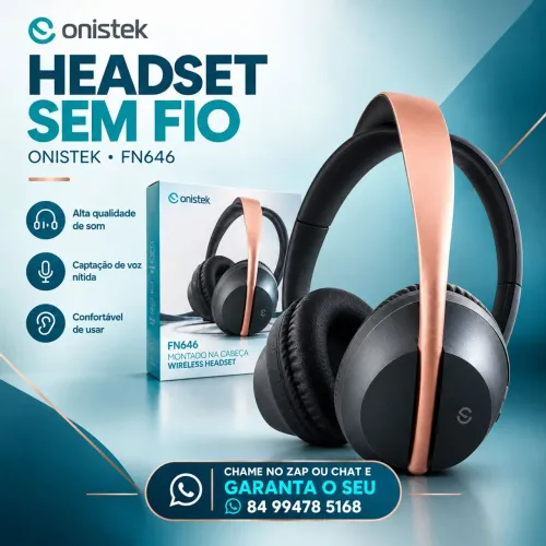 HEADSET SEM FIO ONISTEK FN646 ? NOVO CINZA ESCURO COM ROSE GOLD