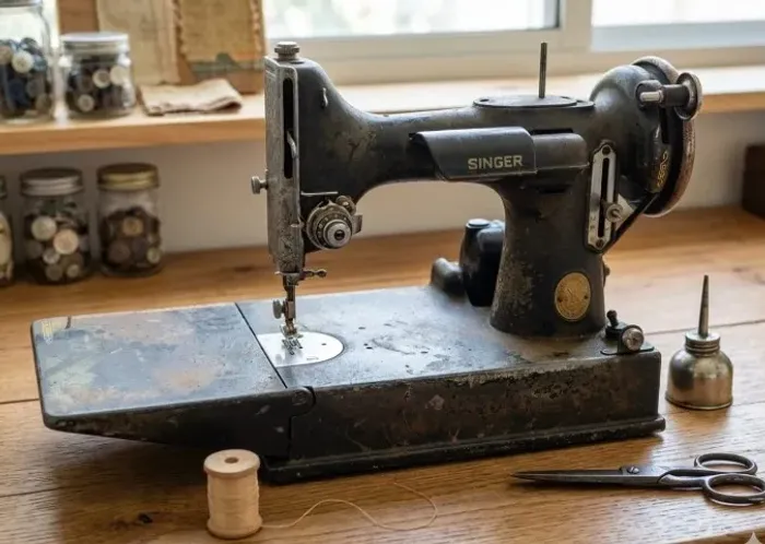 Máquina de Costura Antiga Singer Vintage com Maleta e Pedal - Para Restauração
