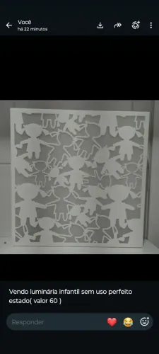 Vendo luminária em infantil em ótimo estado sem uso