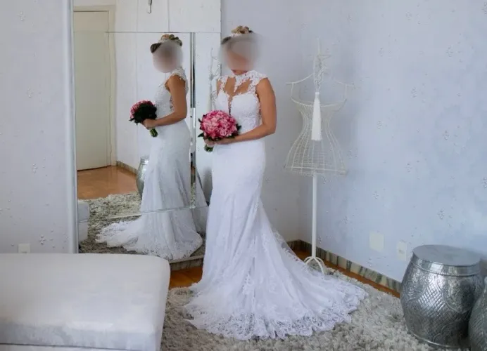 Vestido de noiva Alta costura, 2 em 1, com véu