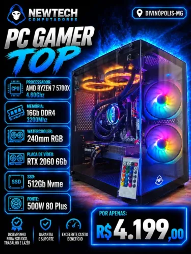 PC Gamer Ryzen 7 5700X 4.6Ghz/ WC 240mm/ Mem 16Gb/ SSD 512Gb/ RTX 2060 6Gb (aceito cartão)