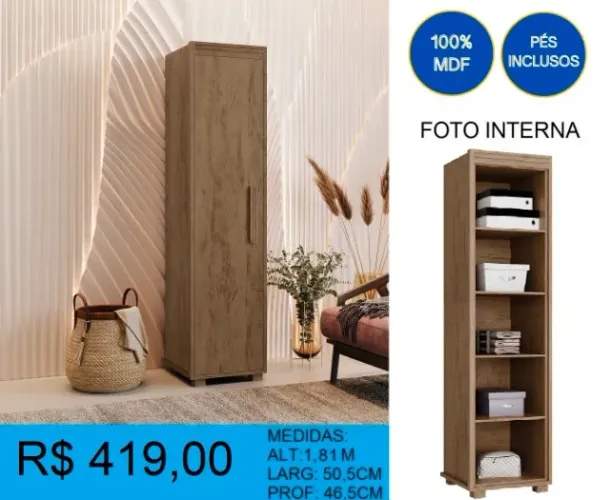 Armario 1 porta super reforçado - compre hoje e receba em até 72h