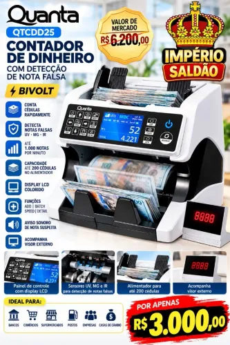 Contador Dinheiro Quanta Qtcdd25 Bivolt Detecção Nota Falsa (Produto Novo)