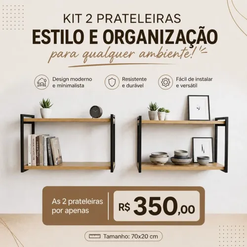 2 Prateleiras MDF+ Metalon preto