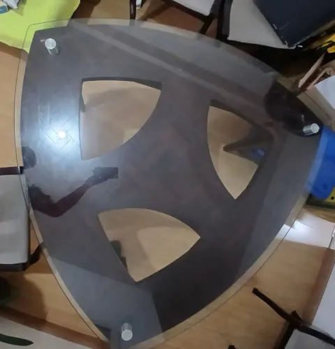 Conjunto Mesa de Jantar Tampo de Vidro e Madeira + Cadeiras