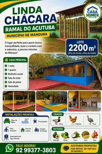 Chácara em Iranduba. Ramal do Açutuba.
