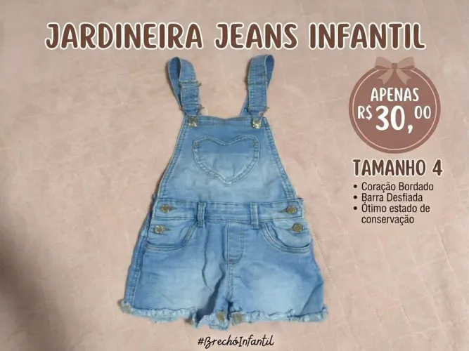 Jardineira jeans infantil menina Tam 4