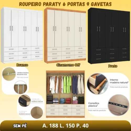 Guarda Roupa 9 Gavetas 1.50m Largura - Entrega e Monta