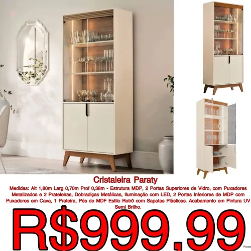Cristaleira Paraty luz led / frete grátis / pague na entrega