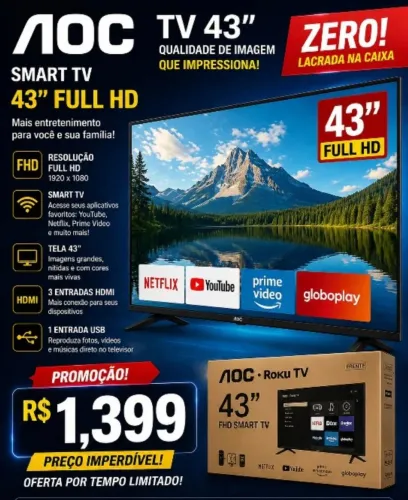 TV AOC 43 Polegadas FULL HD LED ZERO 