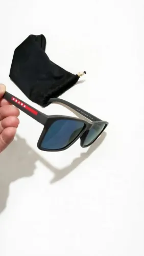 Óculos Prada Linea Rossa Original SPS 05Y 58mm - Cinza Fosco Lente Azul Espelhada