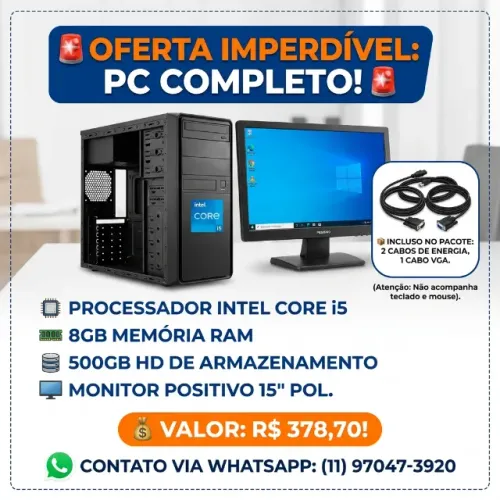 CORE I5 - MONITOR POSITIVO DE 15 POLEGADAS