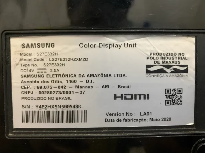 Monitor Samsung 27" Full HD (S27E332H) - Com Defeito / Para Peças ou Conserto