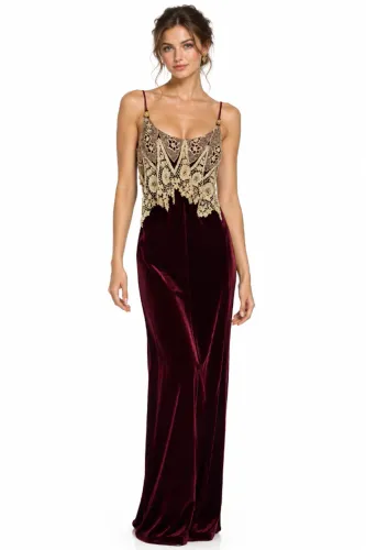 Vestido longo Peter Fashion (importado USA) veludo vinho renda p
