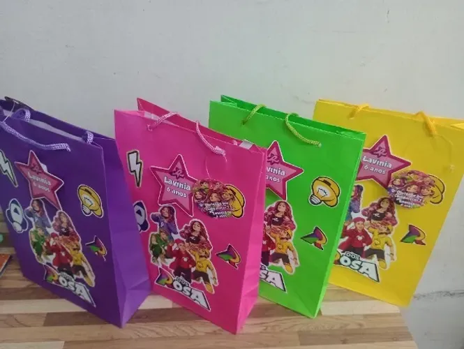 Bolsinhas Decoradas em papel Offset (10 unidades) - Dos Rosa - Emilly Vick